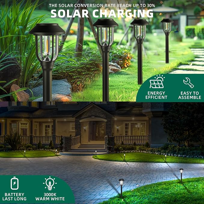 12 Pack Solar Lights Outdoor, 6000K Bright Solar Pathway Lights for Outside, Auto On/Off Waterproof Solar Powered,Landscape Lighting for Walkway, Yard, Path, Driveway, Garden ILANCK