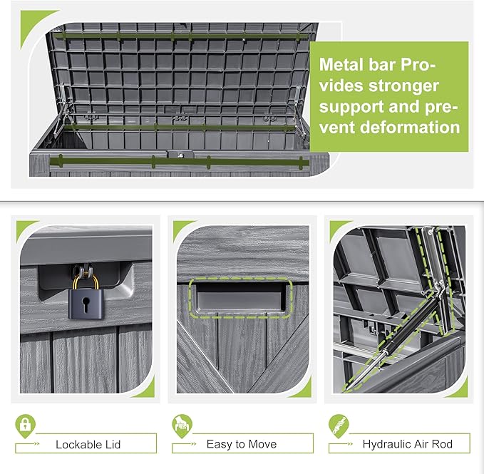 Greesum 120 Gallon Deck Box, Resin Outdoor Storage Container for Patio Furniture, Garden Tools, Pool Accessories, Weatherproof, Lockable, Gray BuynowfromGreesum