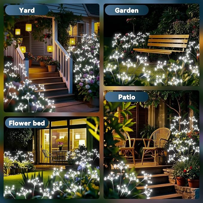 Solar Garden Lights 2 Pack Waterproof Solar Swaying Starburst Light Outdoor Lights for Yard Patio Walkway Pathway Party Wedding Christmas Decoration, White Yaafen