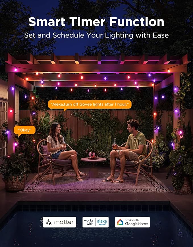 Govee S14 Bulb Outdoor String Lights 2, 96ft Smart RGBIC Warm White Patio Lights with 15 LED Bulbs, 111 Scene Modes for Outdoor Decor, Upgraded IP66 Compatible with Alexa, Google, Matter, APP Control Govee