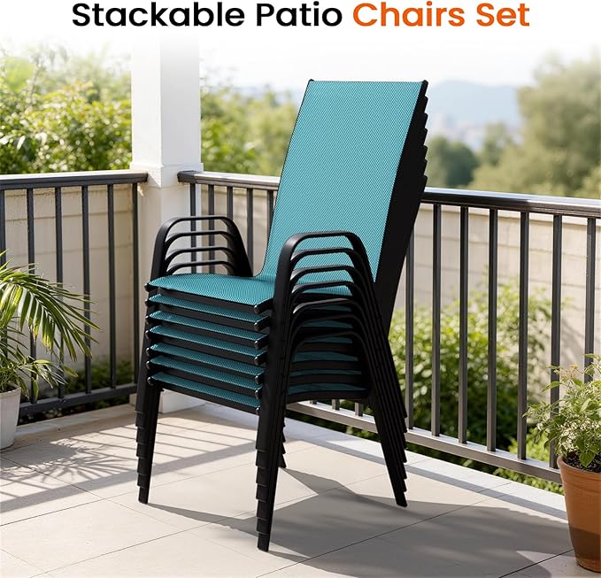 JEAREY Patio Dining Chairs Set of 6, Outdoor Stackable Dining Furniture Set, All Weather Dining Set for Lawn, Garden, Backyard, Poolside, Peacock Blue JEAREYOutdoorsCollection