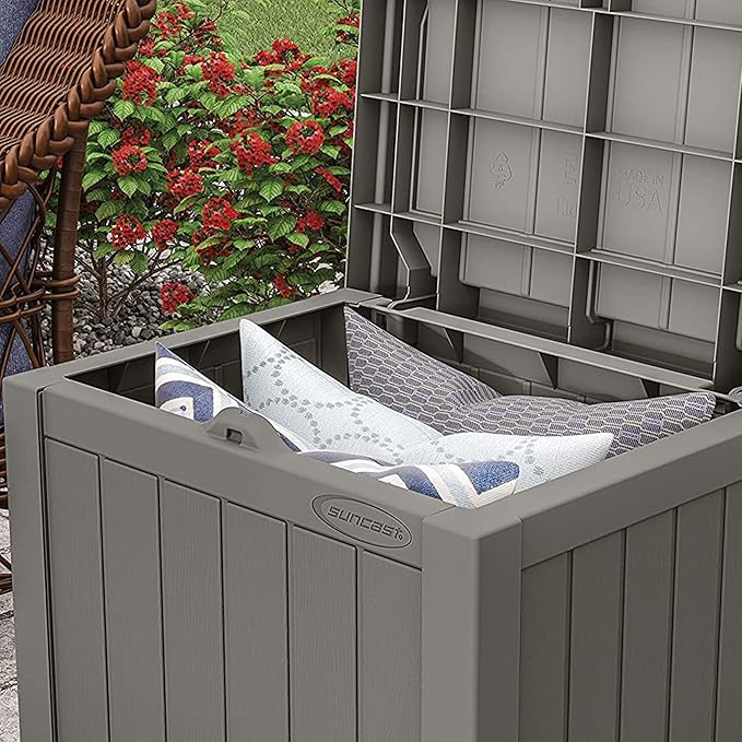 Suncast 2 Pack 22 Gallon Indoor or Outdoor Backyard Patio Small Storage Deck Box with Attractive Bench Seat and Reinforced Lid, Stone Gray Suncast