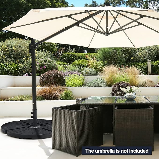 Tangkula 4 Pieces 185lbs Cantilever Offset Patio Umbrella Base, Water & Sand Filled Heavy Duty Outdoor Umbrella Stand, Fan-Shaped Umbrella Base Weights Plate Set with Easy to Fill Spouts TANGKULA