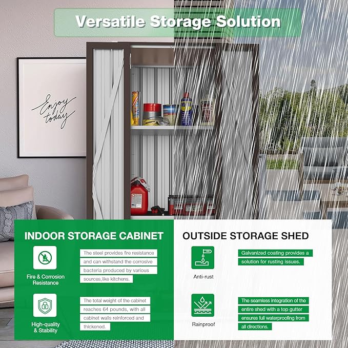 AECOJOY Outdoor Storage Cabinet Waterproof with Adjustable Shelves, Vertical Tall Garden Outdoor Cabinet, Sheds & Outdoor Storage Clearance Cabinet Weatherproof for Outside in Brown AECOJOY