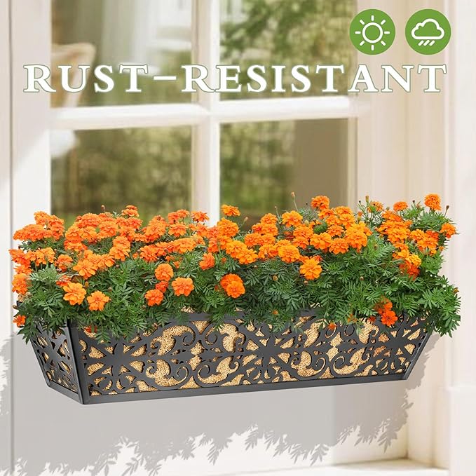 2 Pack 30 Inch Window Boxes Planters Railing Planter Box with Adjustable Brackets & Coco Liners Fabric Plant Grow Bags Deck Railing Planter Boxes Balcony Hanging Flower Box for Outdoor Plants KarlliuHOMEGARDEN