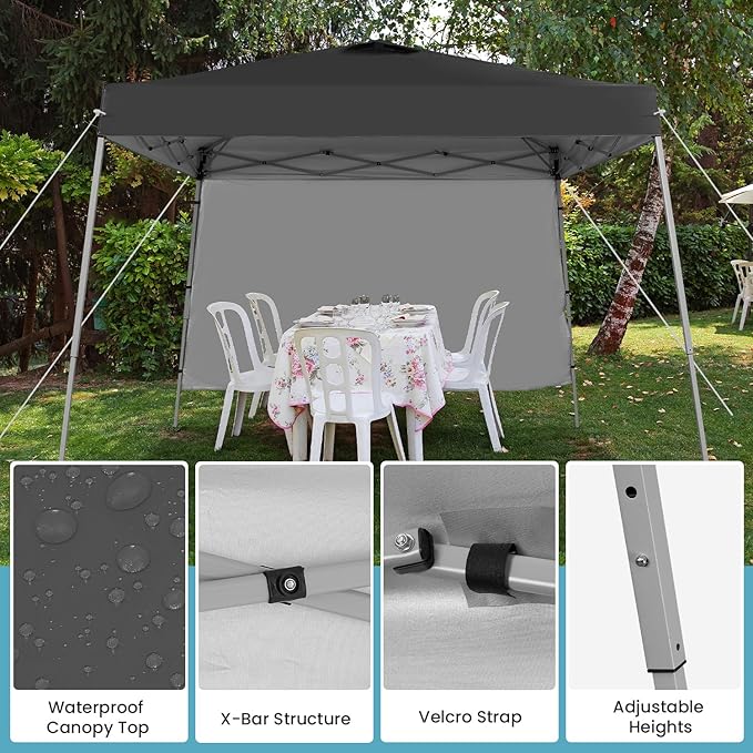Canopy Tent, 10X10 FT Pop Up Canopy Outdoor Tent Slant Legs with Carrying Bag, Portable Gazebo Shelter - 8X8 FT Canopy Cover (Black with 1 Sidewall) Oneofics