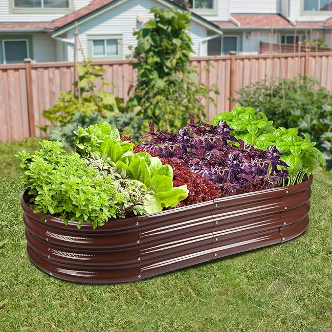 Raised Garden Bed Galvanized Planter Box Outdoor, Rot-Resistant Metal Garden Bed Planter for Vegetables Flower Herb (2- Brown) RaisedGardenBed