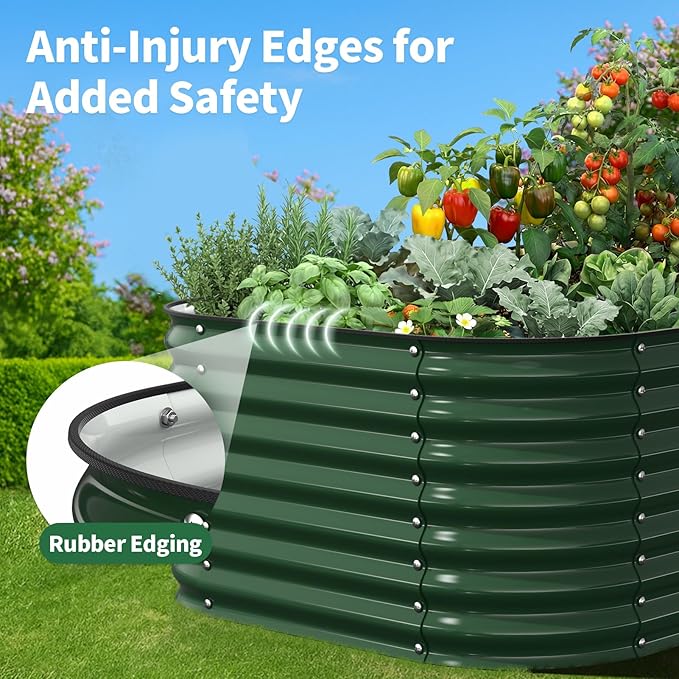 Kesfitt Raised Garden Bed Outdoor, Galvanized Steel Metal Raised Bed Planter for Vegetables & Garden, 24-Inch Deep Open Bottom Backyard Bed 8x4x2 ft, Forest Green Kesfitt