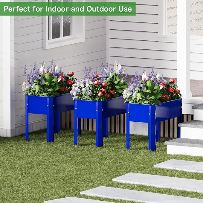Elevated Metal Planter Box Stand Heavy Duty Raised Garden Bed for Vegetables Flowers Herbs Indoor Outdoor Use, Cobalt Blue PROXRACER