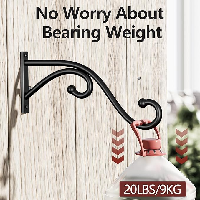 Plant Hook Hanging Plant Brackets - 2 Pack 10 Inch Plant Hanger, Metal Plant Wall Hooks for Hanging Flower Basket, Lanterns, Bird Feeder, Wind Chimes Indoor & Outdoor. Rootora