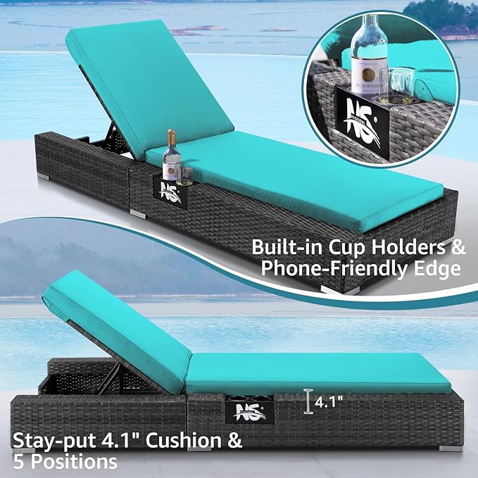 NICESOUL 13-Piece Patio Furniture Set with Fire Pit, High-End Big Group Outdoor Patio Set with Fire Pit & Chaise Lounge, Wicker 29.3'' High Back Sofa Deep Sitting, Grey & Turquoise NICESOUL
