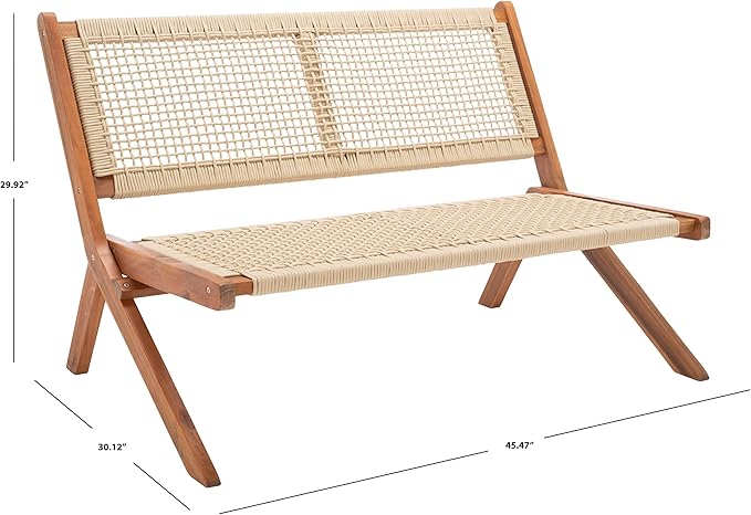 SAFAVIEH Outdoor Collection Kobina Natural Acacia Wood/Natural Rope Foldable Bench (Fully Assembled) SAFAVIEH