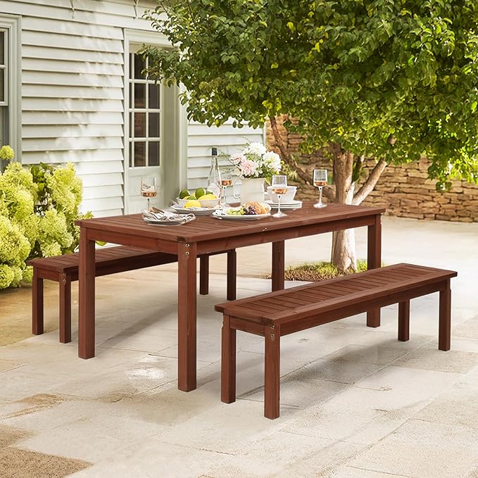VINGLI Outdoor Wooden Bench, 62” Porch Bench Outdoor Backless Garden Bench, Small Outdoor Bench for Deck Patio Entryway (Brown, 62in) VINGLI
