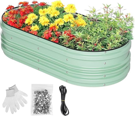 WORKPRO 4x2x1ft Galvanized Raised Garden Bed Set, Rust & Corrosion Protection, Easy Assembly, Safe Edge, Ideal for Vegetables & Flowers, Light Green WORKPRO