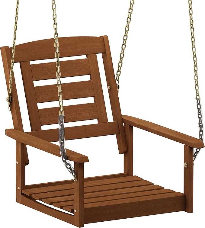 Furinno Tioman Hardwood Patio / Garden / Outdoor 2ft Porch Swing, 1 Seater with Hanging Chains, Natural Furinno-FitsYourSpaceFitsYourBudget
