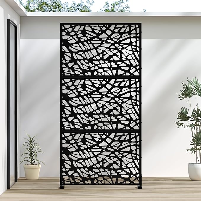 Casaphoria Metal Privacy Screen Outdoor, 72" H x 35" W Freestanding Decorative Privacy Screen for Patio Deck Balcony Garden with Stable Base, Black-Net Casaphoria