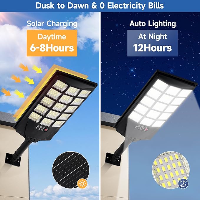 Solar Lights Outdoor Waterproof, Dusk to Dawn Solar Street Light with Remote Control, Motion Sensor Security Light for Outside Garden Yard Parking Lot, Oudoor Flood Lights, 1PACK Aqraou