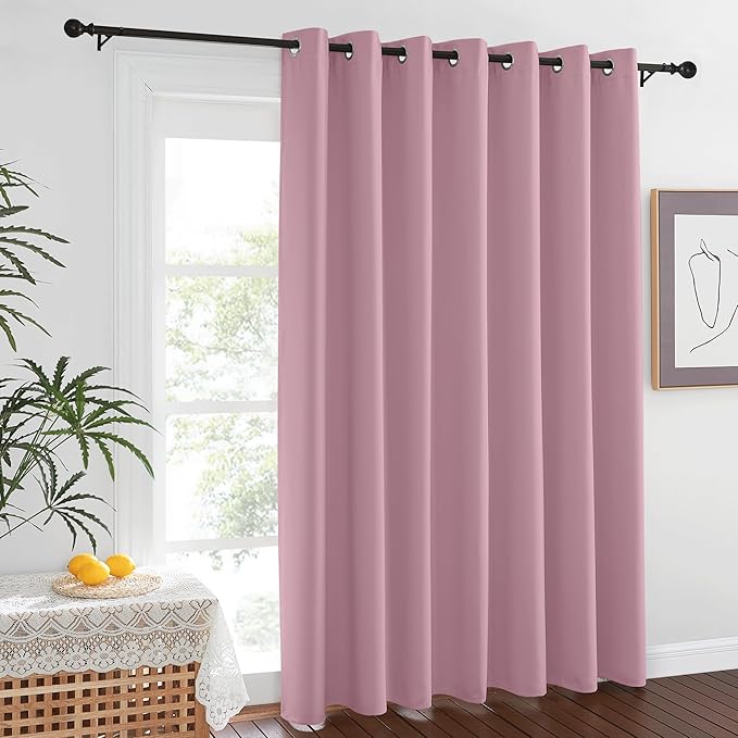 NICETOWN Room Darkening 84 inch Curtain for Patio Door, Grommet Thermal Insulated Room Divider Wide Winodw Treatment Sound Reducing for Bedroom, Black, 1 Panel, 100" W x 84" L, Rouge Pink NICETOWN