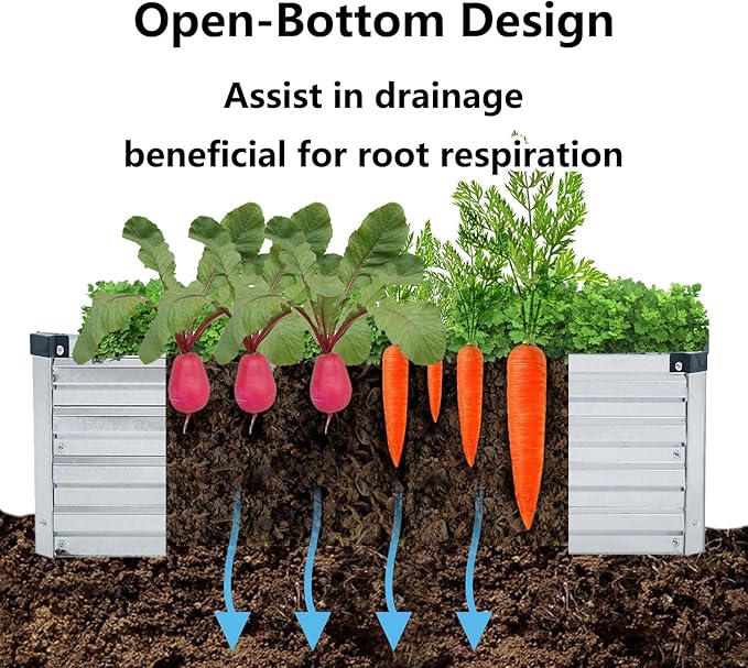 2 Pack 8x2x1FT Galvanized Raised Garden Beds Kit Outdoor Metal Gardening Planter Box for Vegetable Elevated Flower Herbs,Gray Meberam