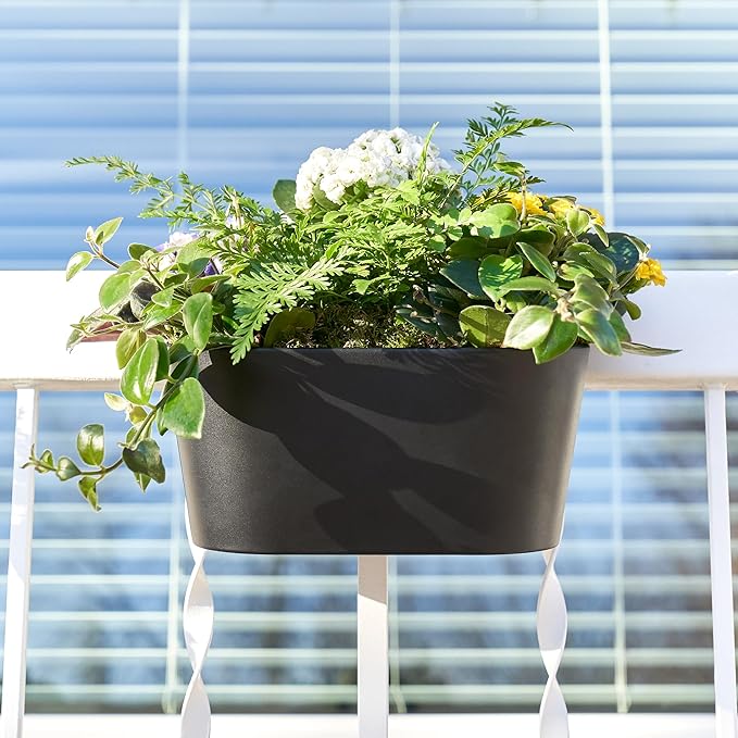 KIBAGA Beautiful Hanging Flower Pots for Outside Railing Or Fence - Stylish Set of 3 Outdoor Planters for Any Balcony, Porch or Deck - Window Planter Boxes are Perfect for Your Flowers KIBAGA