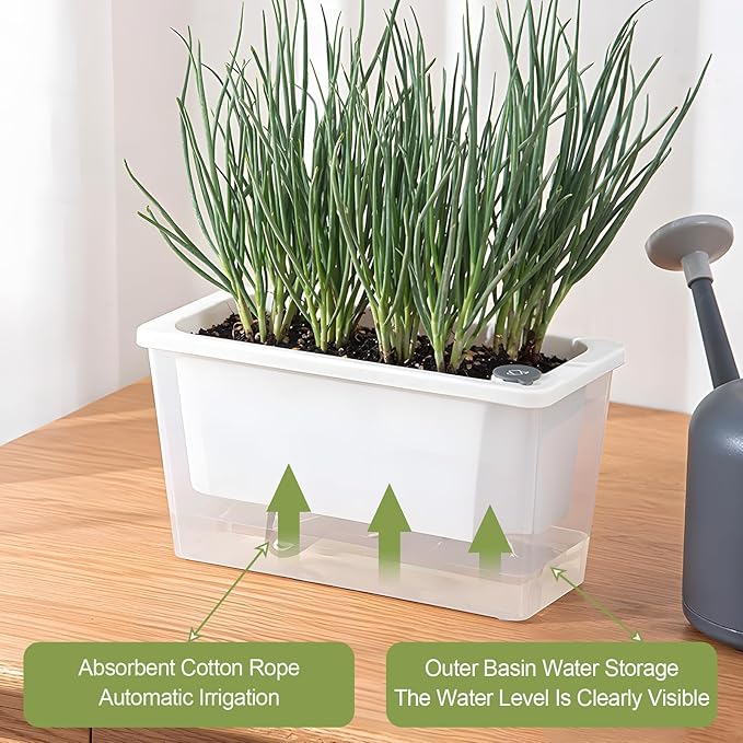Window Box Planter, 3 Pack 10 Inch Plastic Self Watering Pots for Indoor Plants, Rectangular Flower Pots with Reservoir for Outdoor Indoor Plants Garden Home Decor - White Rootora