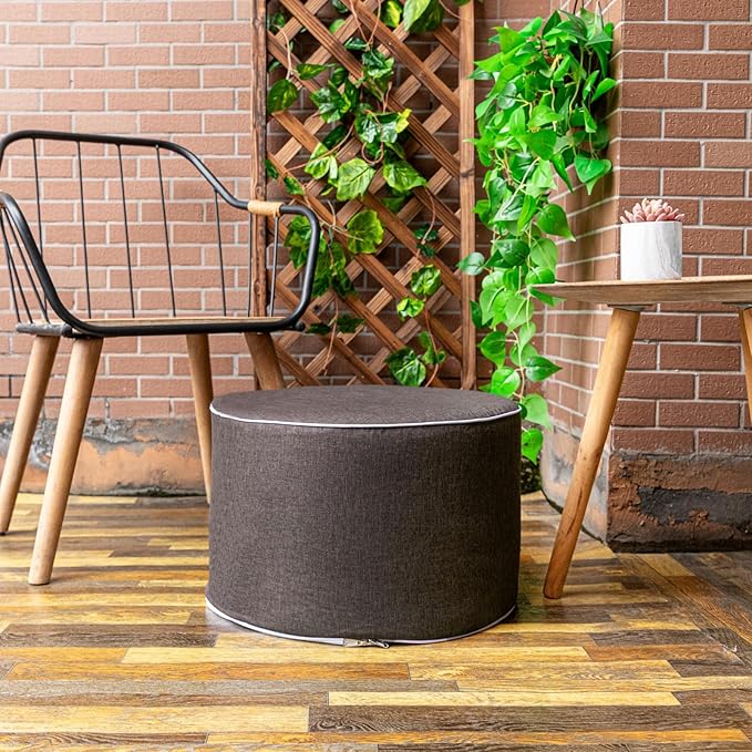Outdoor Ottoman Outdoor Ottomans for Patio 19x12 Inches Modern Lightweight Foam Stuffed Pouf Outdoor Footstool Footrest Foot Stool Waterproof (Dark Coffee) AbunHeri