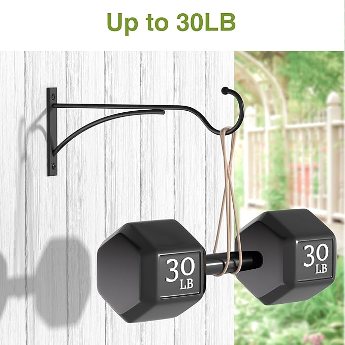 11 Inch 2 Pack Heavy Duty Plant Hangers Outdoor, Metal Plant Brackets for Hanging Baskets, Plant Wall Hooks for Bird Feeders, Wind Chimes & Lanterns, Premium Metal Hooks Matte Black, 30lbs Capacity saffruff