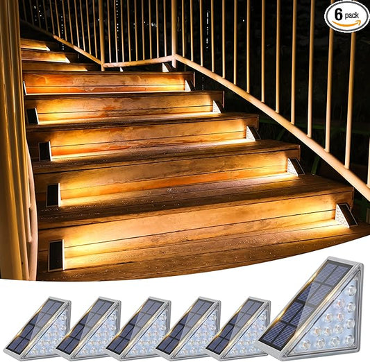 VOLISUN Solar Stair Lights 6 Pack, Solar Step Lights Outdoor Waterproof IP67, LED Outdoor Step Light,Outdoor Light Decor for Garden Stair, Deck, Front Step, Front Porch, and Patio（3000K） VOLISUN