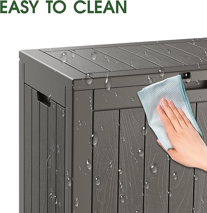 Outdoor Storage Box, Resin Deck Boxes Indoor and outdoor, Waterproof Storage Box Lockable Lid (Grey,35 Gallon) NBYSGO