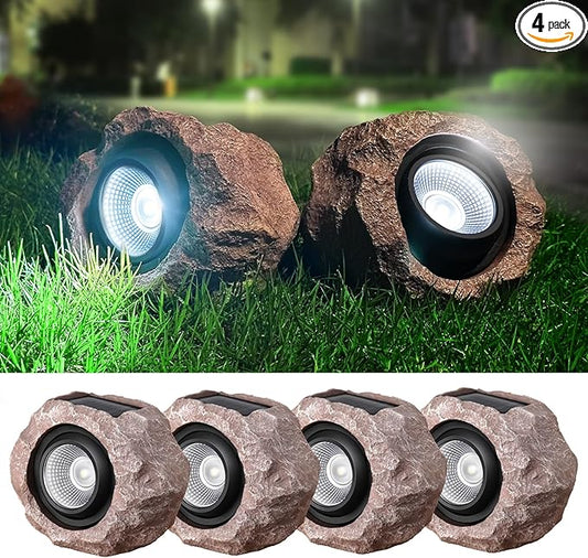 Timeflies Solar Rock Lights Outdoor 4 Pack, Bright Solar Spotlights Outdoor Waterproof, Wireless LED Rock Lights, Auto On/Off Solar Landscape Spotlights for Yard Walkway Patio Pathway Flowerbed Timeflies
