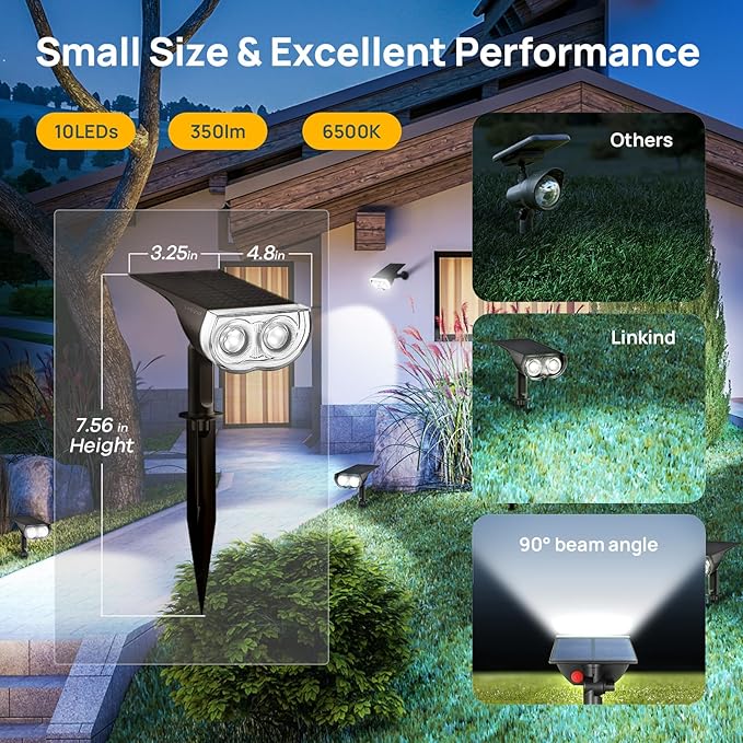 Linkind Solar Lights Outdoor StarRayS, Bright Solar Spot Lights Outdoor, IP67 Waterproof Spotlights for Garden Yard Landscape Walkway Patio Tree (Daylight, 6 Pack) Linkind