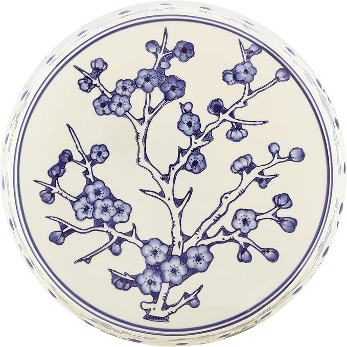 JONATHAN Y TBL1027A Lucky Coins 16" Chinese Ceramic Drum Indoor/Outdoor Garden Stool Bohemian, Coastal, Classic, Cottage, French Country, Patio, Garden Room, Bathroom, Living Room, Blue/White JONATHANY