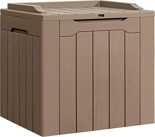 Flamaker Deck Box 31 Gallon Waterproof Resin Small Deck Box with Lid, Indoor Outdoor Package Delivery Box, Organization and Storage for Patio Furniture, Garden Tools, Outdoor Cushions (Light brown) Flamaker