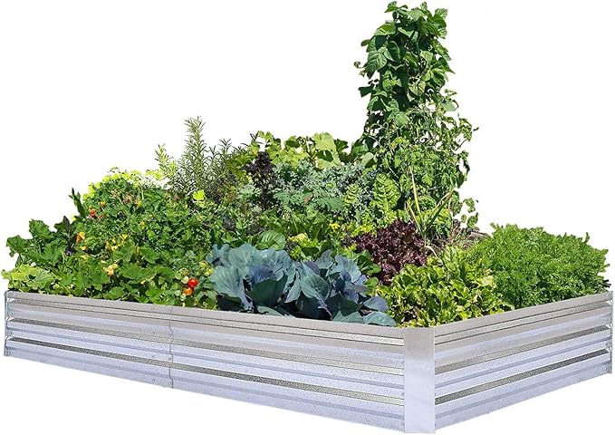 Galvanized Raised Garden Beds for Vegetables Large Metal Planter Box Steel Kit Flower Herb, 8x4x1ft FOYUEE