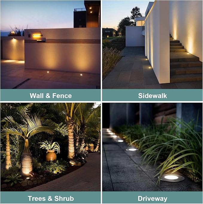 Gardencoin Low Voltage Landscape LED Well Lights, 12V in Ground Lights Outdoor IP67 Waterproof, 4.3 inch Wired Landscape Up Lighting, Included Replaceable 5W 2700K MR16 Bulb Dimmable, 6 Pack Gardencoin