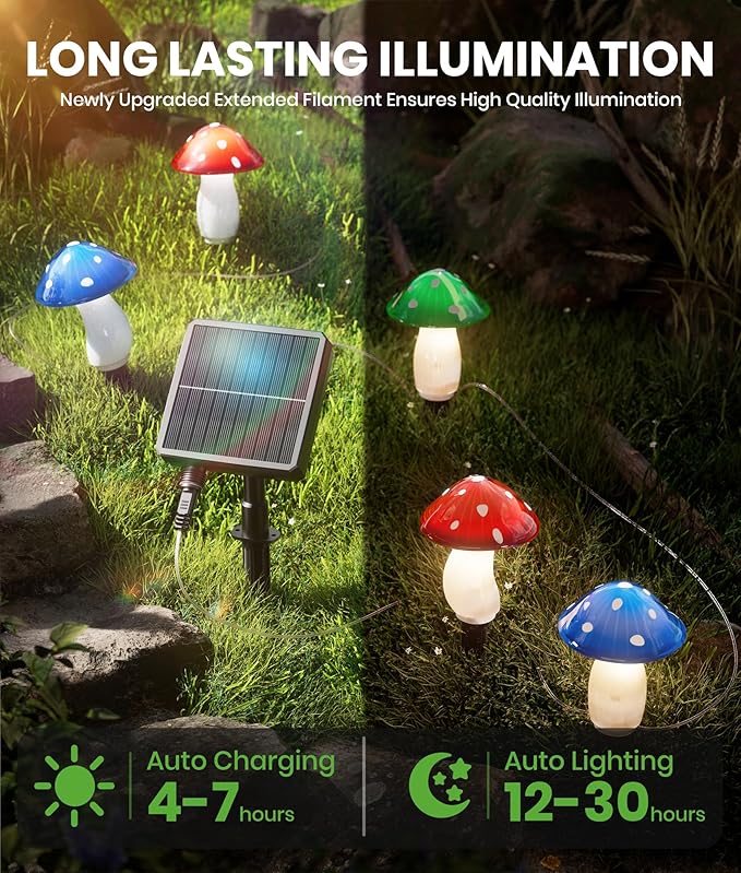 18 Pack 60FT Solar Mushroom Lights, Multicolor 8 Modes Solar Lights Outdoor, IP65 Waterproof Garden Light Outdoor Decoration for Path, Yard, Patio, Lawn, Party, Christmas Decor (Multicolor) BITPOTT