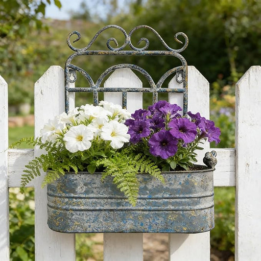 Rustic Metal Wall Planter Vintage Wall Mounted Flower Pot Distressed Wall Hanging Plant Basket Farmhouse Wall Decor for Indoor Outdoor Garden Home Yard (Gray) Rootora