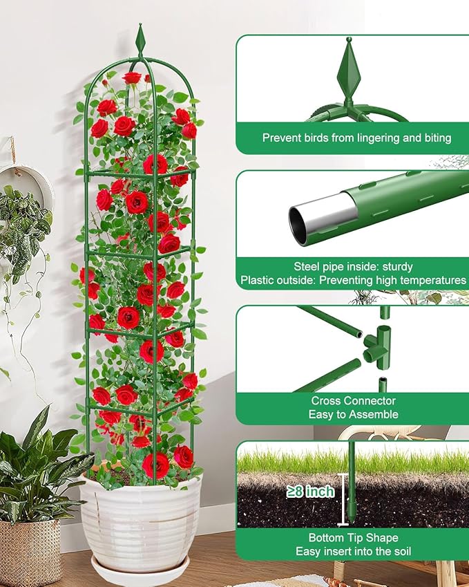 Garden Trellis for Climbing Plants Outdoor & Indoor - 2 Pack 6Ft Tall Rustproof Plant Support Cage for Vines, Flowers, Vegetables, Roses | Heavy-Duty, Adjustable & Decorative MYMULIKEHOME
