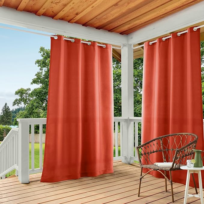 TOWN & COUNTRY BASICS Cabana Solid Heavyweight Indoor Outdoor Curtains, Light Filtering Opacity with Grommet Top, Water Repellent, 2-Pack Set, 54"x120", Mecca Orange TOWN+%26+COUNTRY+BASICS