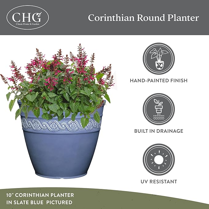 Classic Home and Garden Corinthian Resin Planter Pot - Outdoor & Indoor Plant Pot - Round Planter for Plants & Flowers (16" Oil Rubbed Bronze, Pack of 1) ClassicHomeandGarden