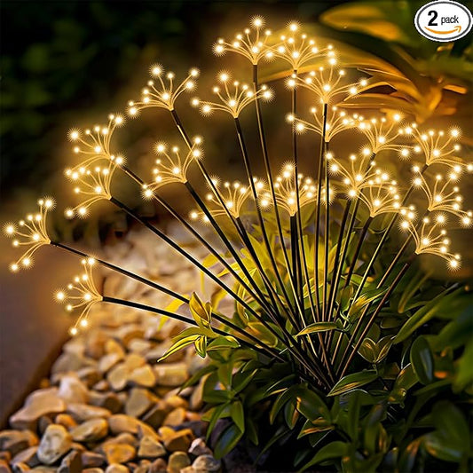 Solar Garden Lights 2 Pack Waterproof Solar Swaying Starburst Light Outdoor Lights for Yard Patio Walkway Pathway Party Wedding Christmas Decoration, Warm White Yaafen