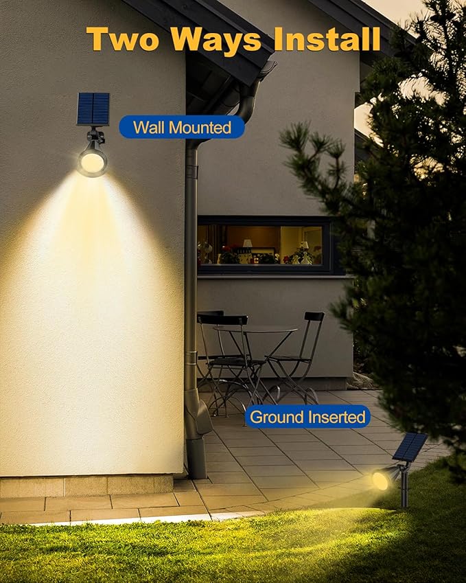 Outdoor Solar Spot Lights, 6 Pack IP65 Waterproof Spotlights with 4 Modes, Auto On/Off Solar Landscape Lights for Flood, Wall, Pathway (Warm White) FratinkSolarLights