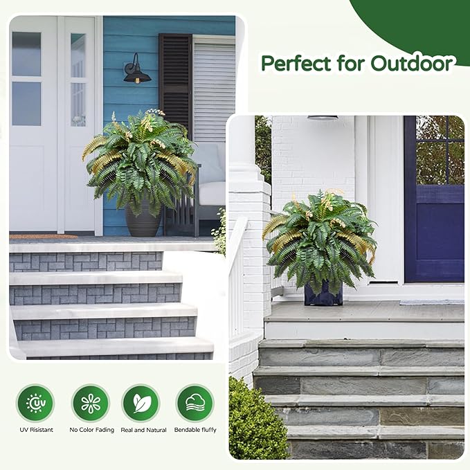 49” Artificial Ferns for Outdoors Planter, 128 Leaves per Fern, Set of 2, Large Lush Fake Boston Ferns Hanging Plants, UV Resistant Faux Greenery for Porch Patio Garden Home Decor Indoor Outdoor FAJUNZH