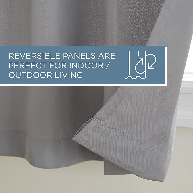 TOWN & COUNTRY BASICS Cabana Solid Heavyweight Indoor Outdoor Curtains, Light Filtering Opacity with Grommet Top, Water Repellent, 2-Pack Set, 54"x120", Medium Grey TOWN+%26+COUNTRY+BASICS