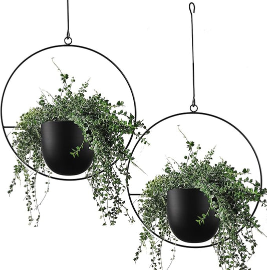 2 Pcs Hanging Planters for Indoor and Outdoor Plants with Hooks and Chains, Metal Modern Wall Ceiling Planter Hangers Minimalist Flower Pot Holder Basket for Home Decor(Black) ABETREE