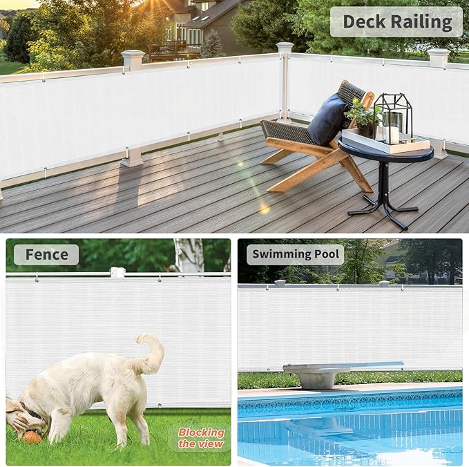 LOVE STORY Balcony Privacy Screen, 2.5'x8' Deck Shield Screen Fence Cover,UV Protection and Weather-Resistant,3 FT Height for Deck, Patio, Backyard, Outdoor Pool, Porch, Railing, White LOVESTORY