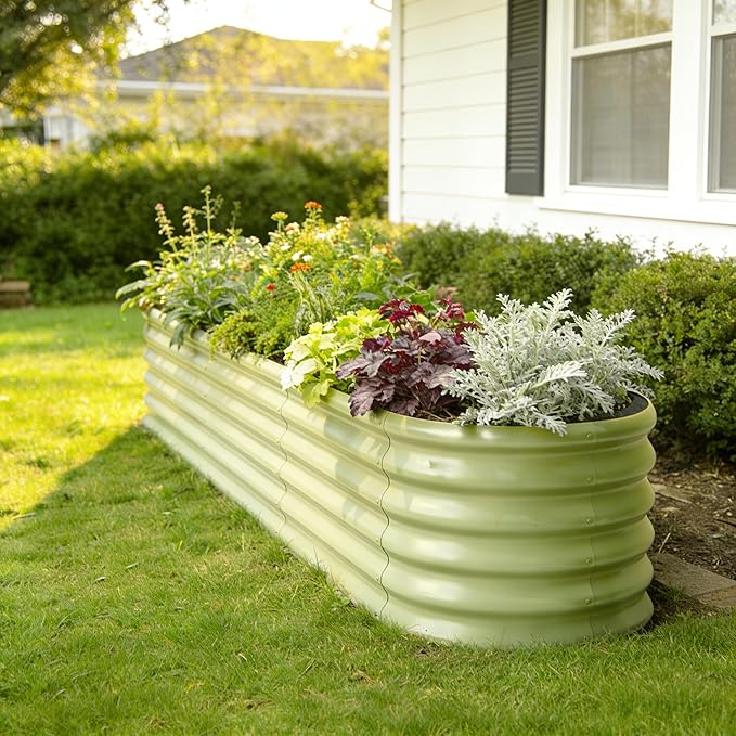 6-Pack Galvanized Raised Garden Bed 8x4x1.5 | 10x2x1.5 ft, 18" Tall Metal Planter Boxes Outdoor for Vegetable Herbs, Modular Raised Flower Bed for Gardening with Zn-Al-Mg Coated - Moss Green Annoell