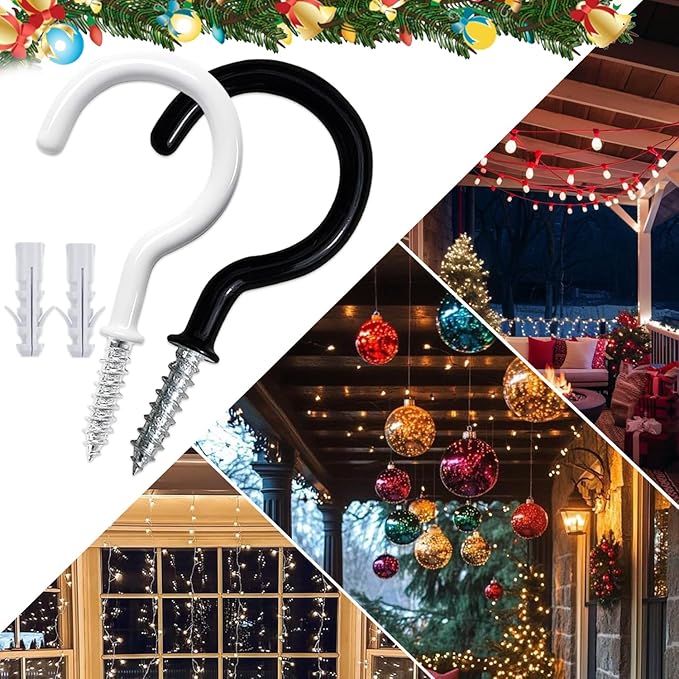 20 Pcs Ceiling Hooks for Hanging Plants - 2.9 inches Plant Heavy Duty, Hanging Hooks for Christmas Lights, Cups, Decors - White Vinyl Coated Screw in Plant Hanger Hook Indoor and Outdoor Etoolia