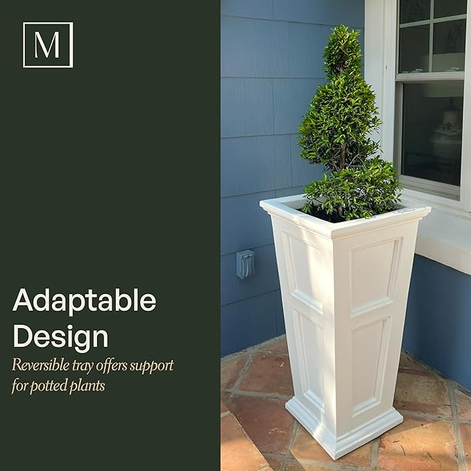 Mayne Fairfield 28-Inch Tall Planter, 2-Pack – Self-Watering, Weather-Resistant Planter for Flowers – Durable Outdoor Design for Patio, Porch, or Entryway Mayne