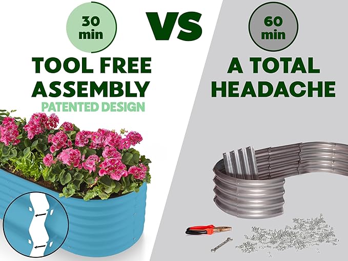 9-in-1 Galvanized Steel Raised Garden Bed // 8×2×1.5 ft Modular Planter for Gardening, Vegetables, Flowers // 18" Tall Metal Raised Garden Beds Outdoor (Teal) // Patented Design Planter Box PlantPlot